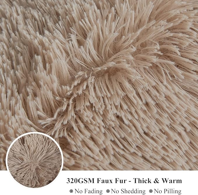 Luxury Faux Fur Super Soft Throw Blanket in Khaki - 50x60