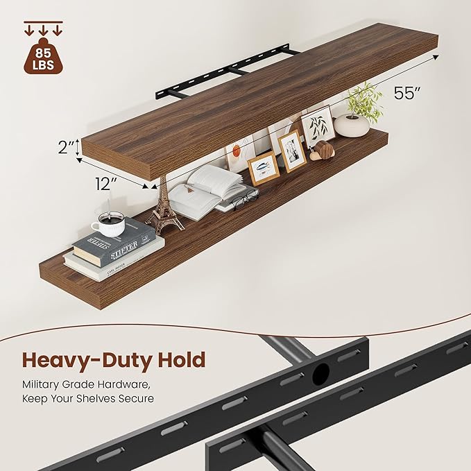 55" Wide Floating Shelves - Heavy Duty Walnut