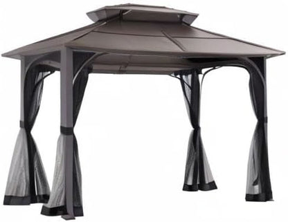 10x12 Dark Brown Hardtop Gazebo With Steel Frame And Netting