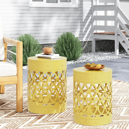 Set of 2 Outdoor Metal Accent Tables - Yellow