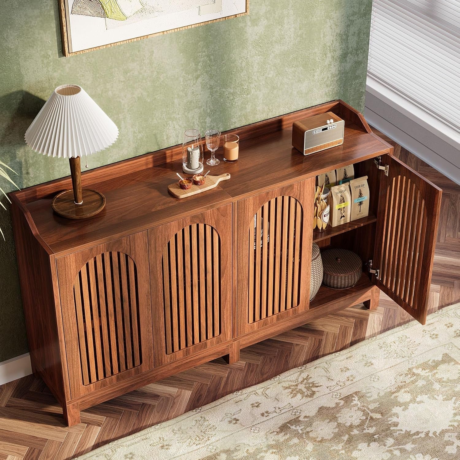 57 InchModern  Farmhouse Sideboard Cabinet With Adjustable Shelves