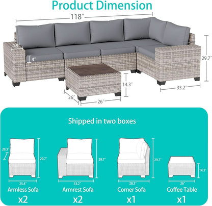 6-Piece Outdoor Modular Wicker Patio Set - Gray