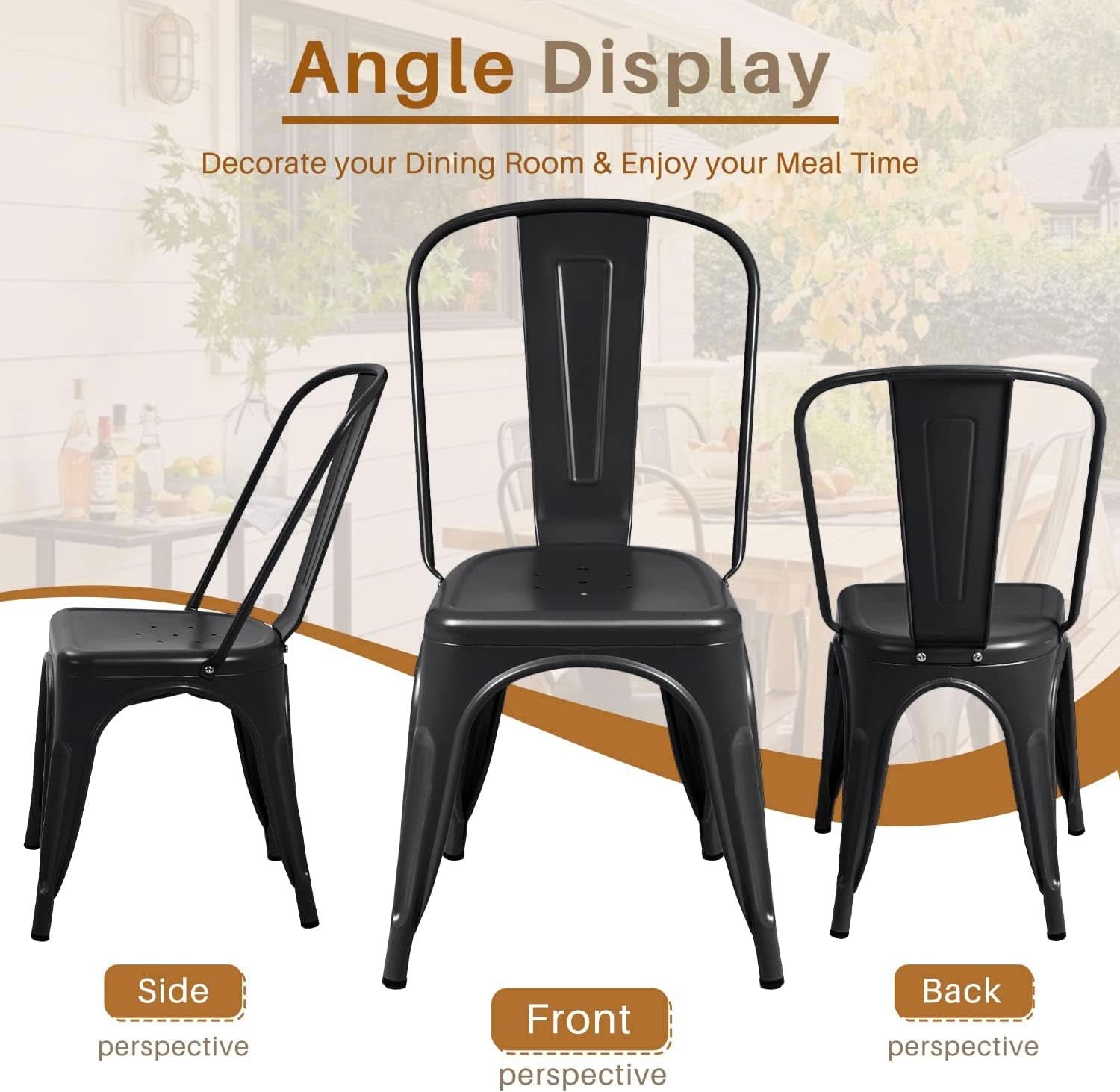 Set Of 4 Stackable Indoor/Outdoor Metal Dining Chairs - Black