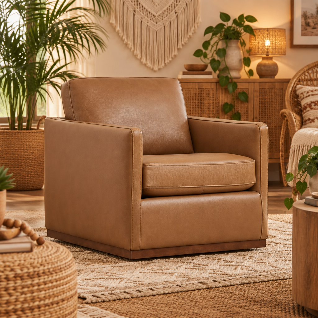 Genuine Leather Swivel Accent Chair