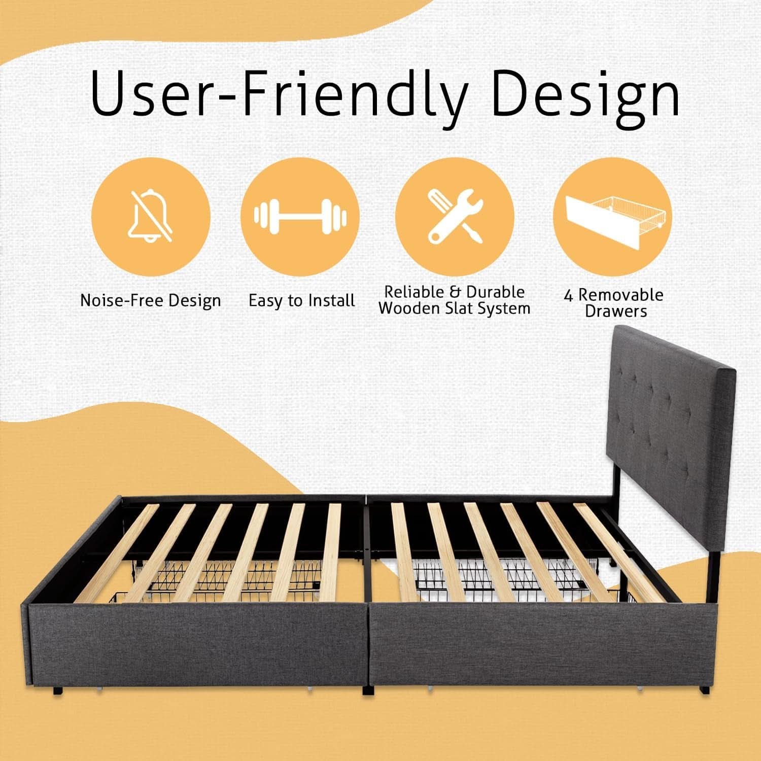 Upholstered Queen Platform Bed Frame Storage Drawers