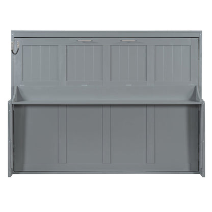Queen Size Murphy Bed with Hydraulic Lift &amp; Desk Design - Gray