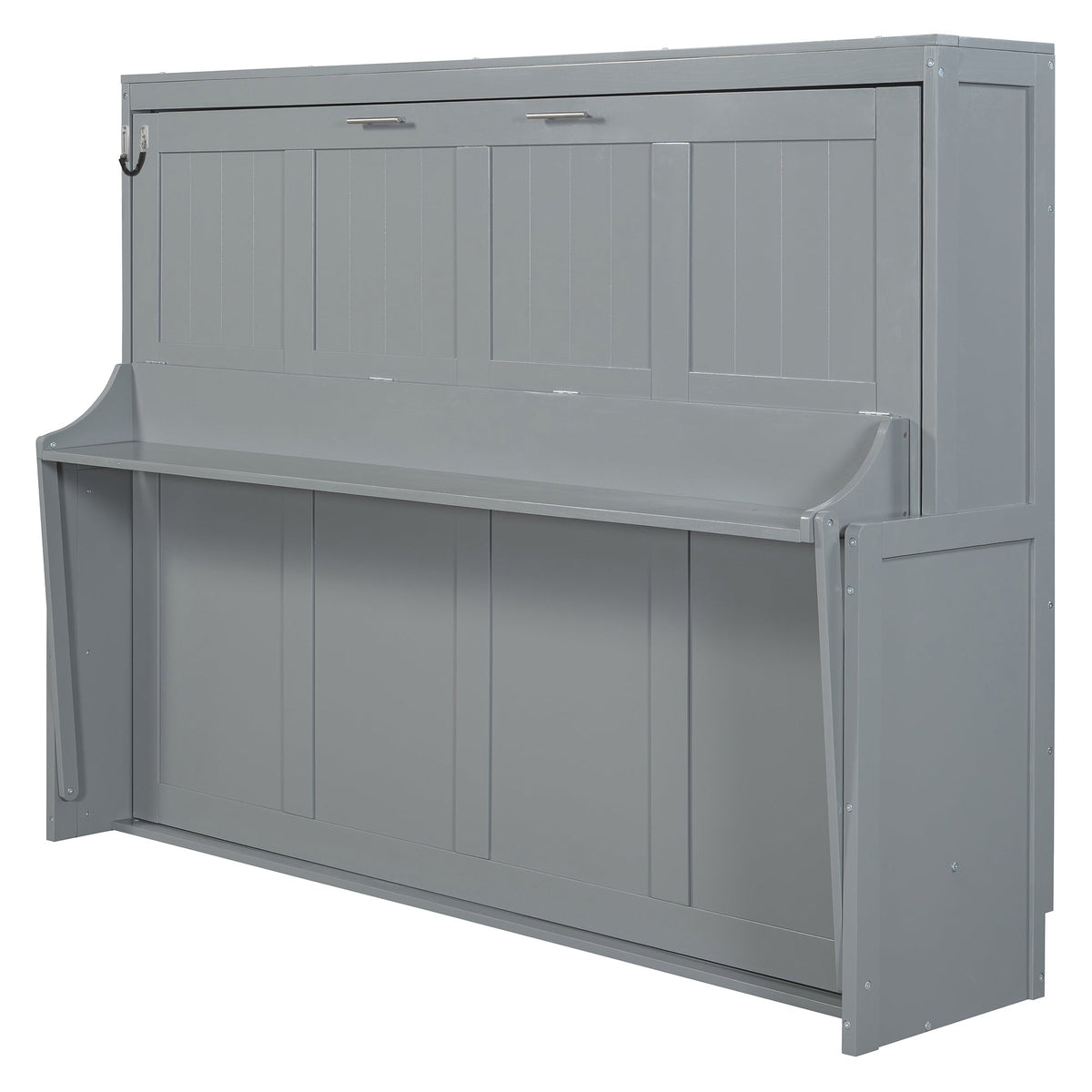 Queen Size Murphy Bed with Hydraulic Lift &amp; Desk Design - Gray