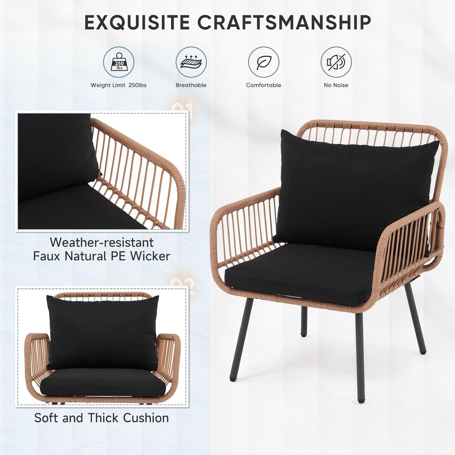 Stylish Four Piece Outdoor Wicker Patio Furniture Set in Black