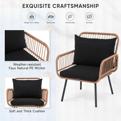 Stylish Four Piece Outdoor Wicker Patio Furniture Set in Black