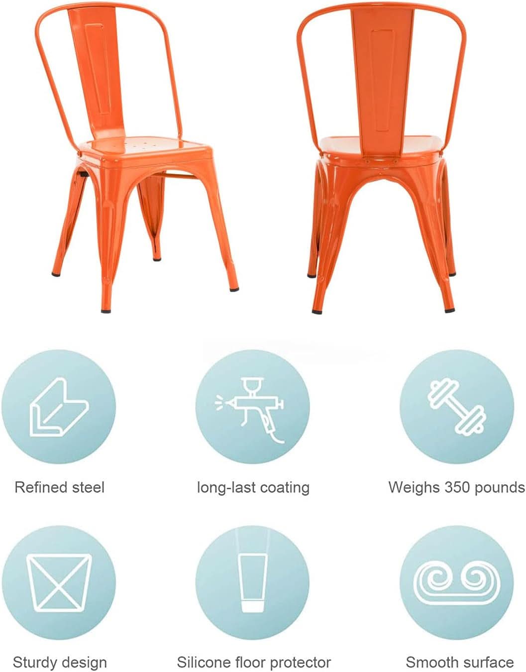 Set of 4 Stackable Indoor/Outdoor Metal Dining Chairs - Orange