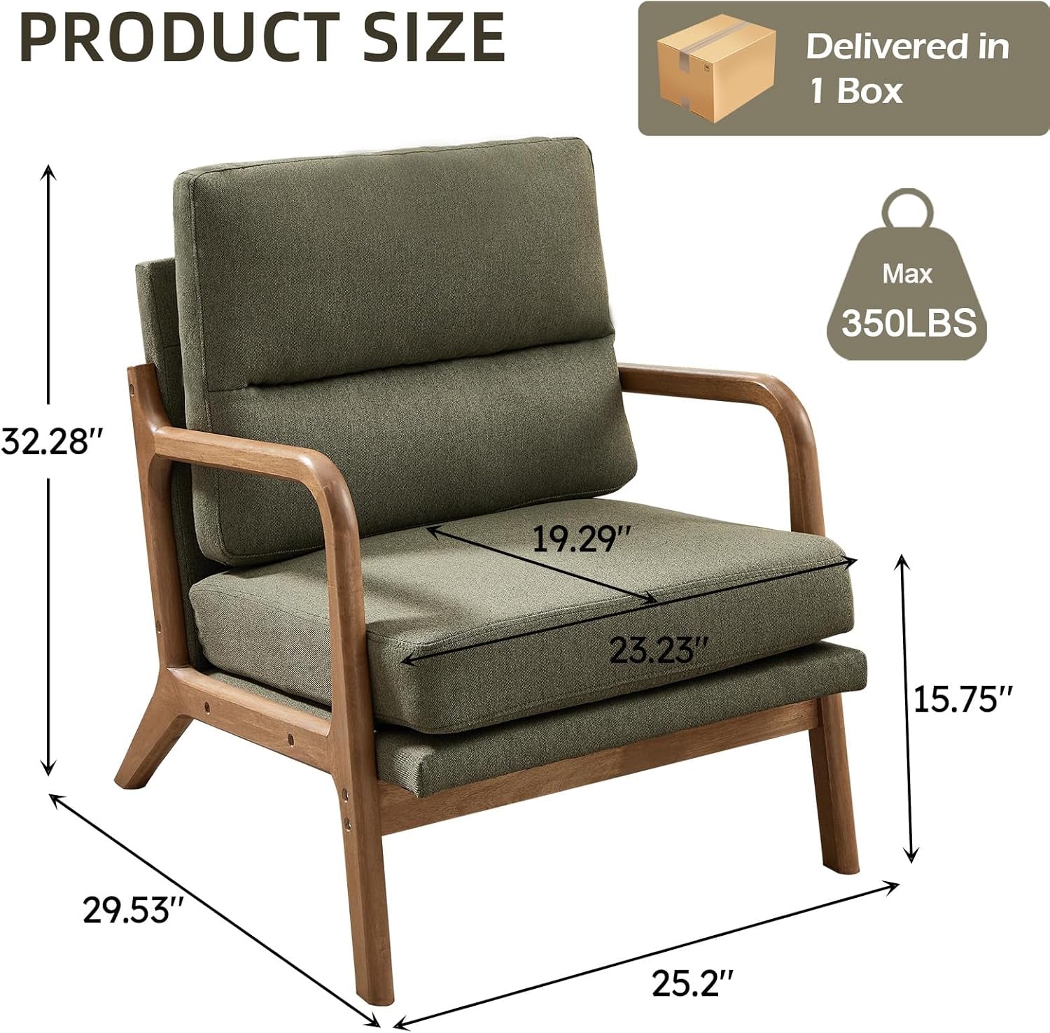 Mid Century Emerald Linen Accent Chair