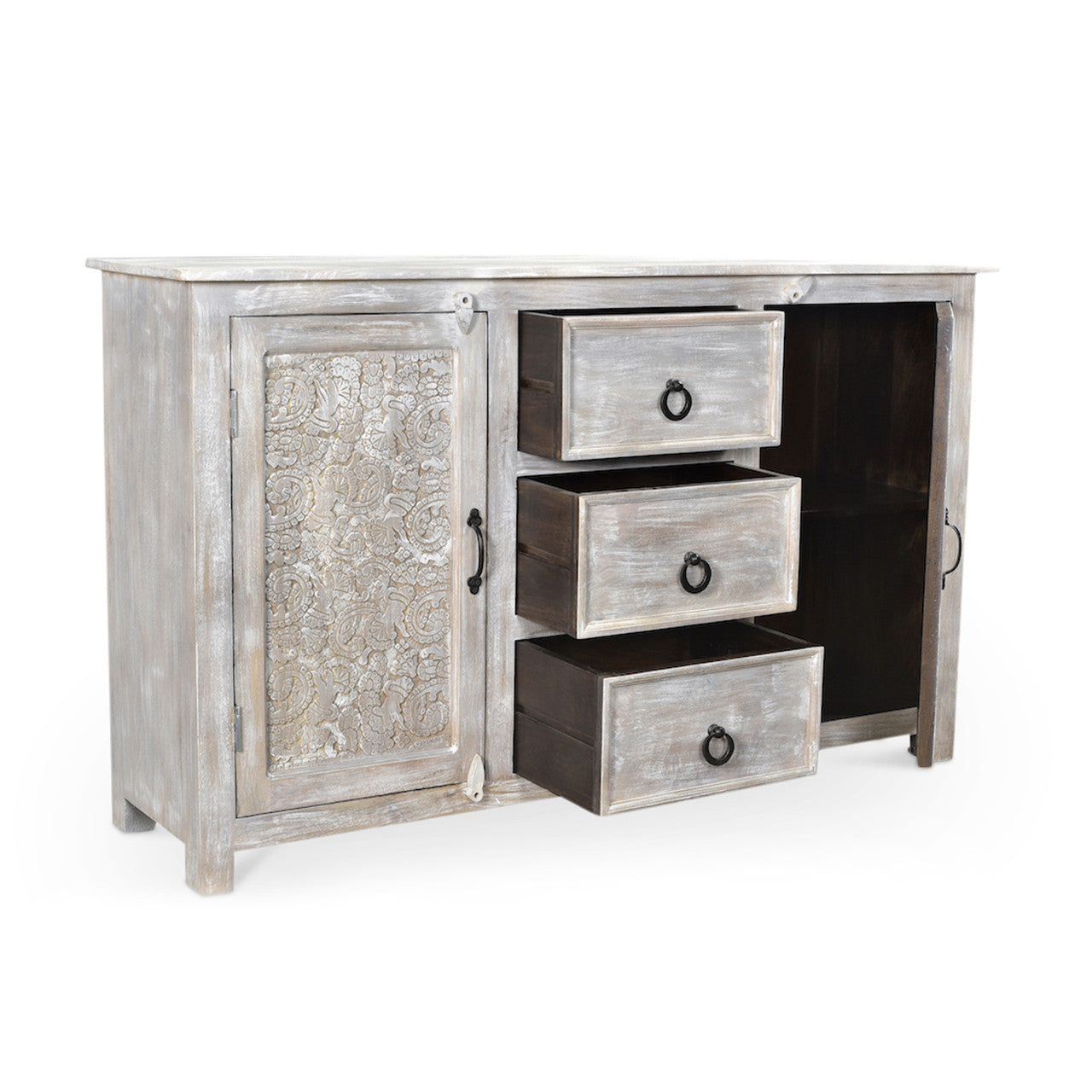Timbergirl Handcarved Antique Finish 2-Door Sideboard Cabinet