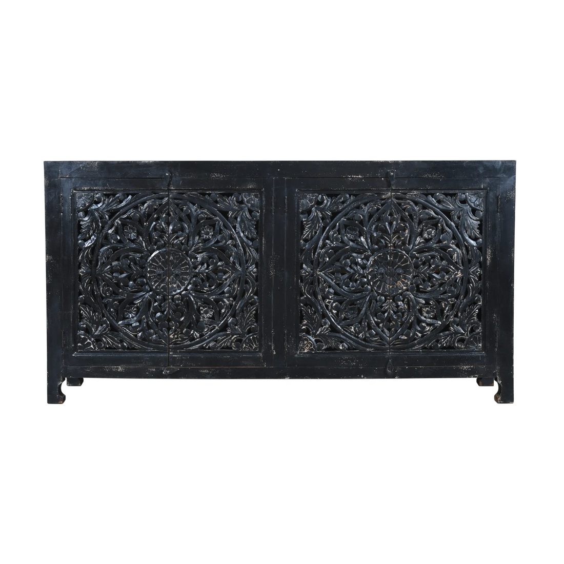 Hawk Black Handcarved 4 Door Buffet Sideboard