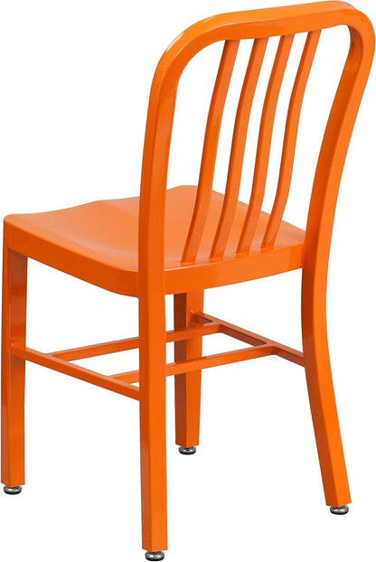 Set of 2 Commercial Grade Indoor/Outdoor Metal Dining Chairs- Orange