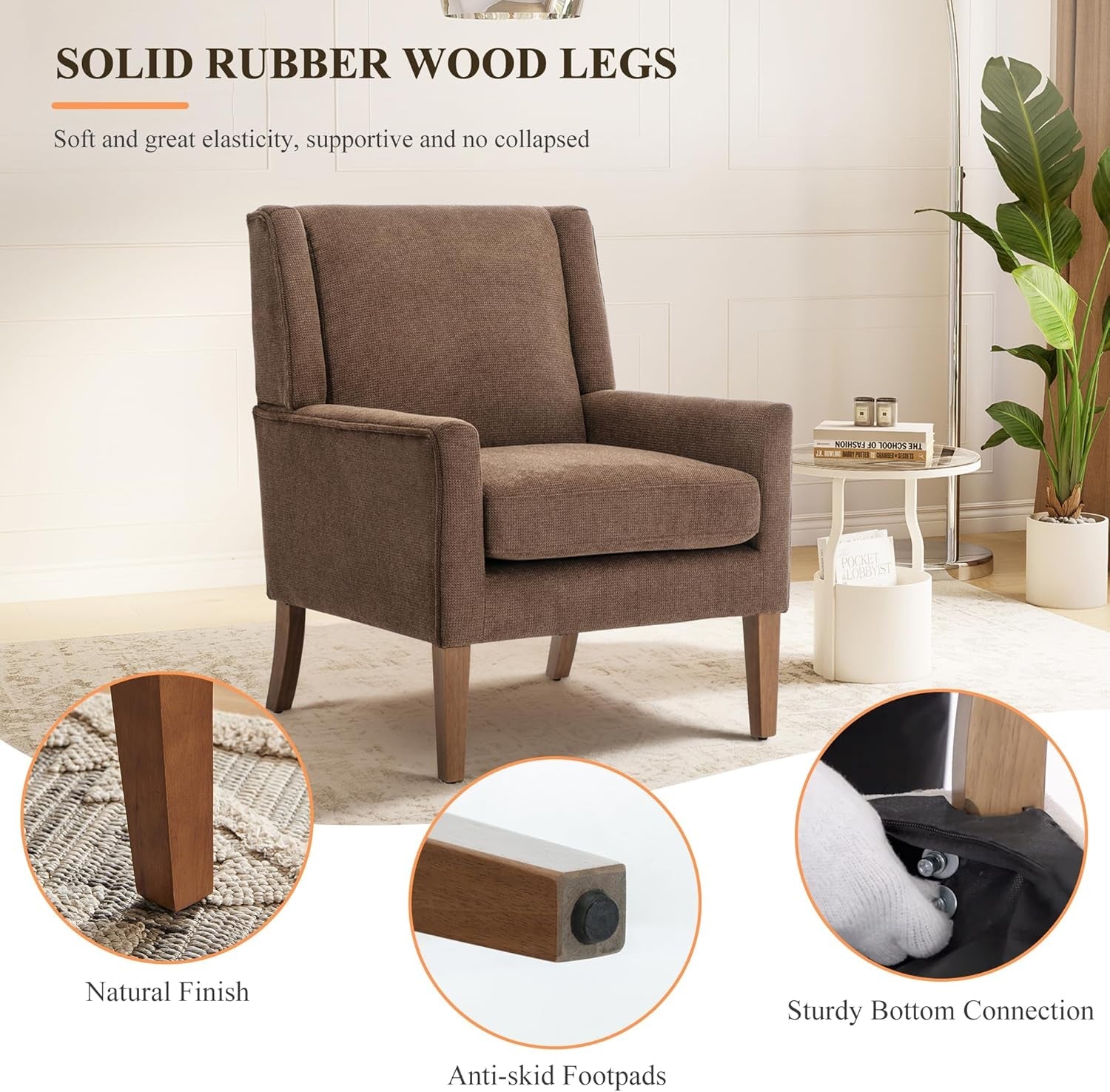 Upholstered Armchair Chair in Chocolate