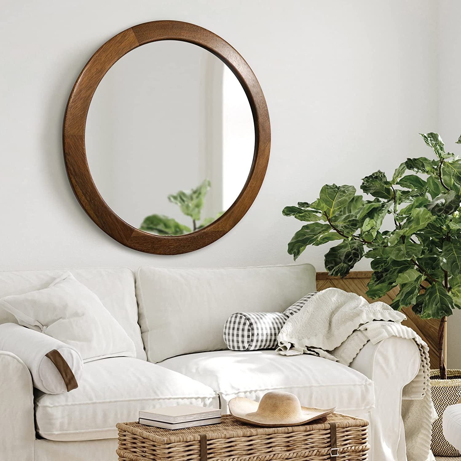 Walnut Frame Rustic Wooden Wall Mirror