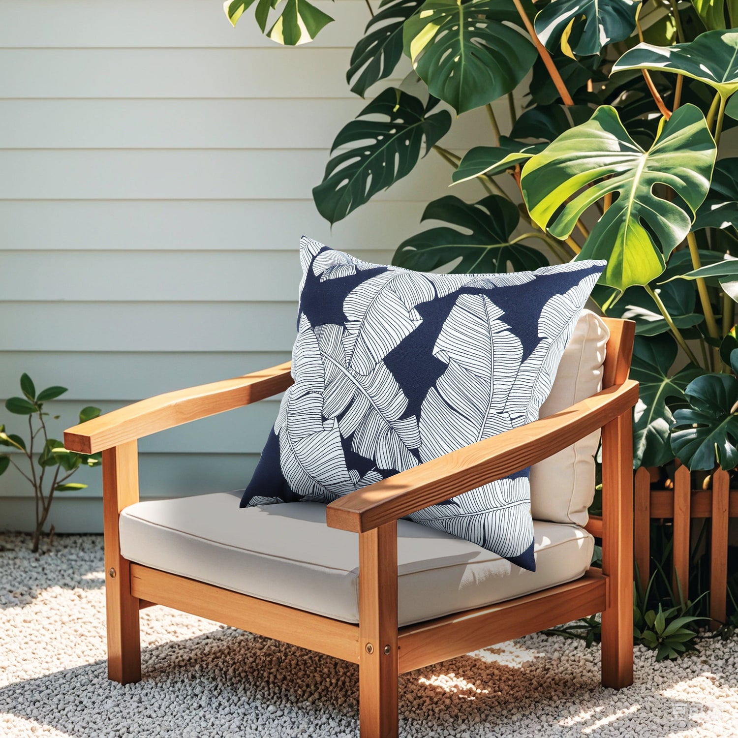 2 Pack Outdoor Throw Pillows - 18x18 Blue Leaf