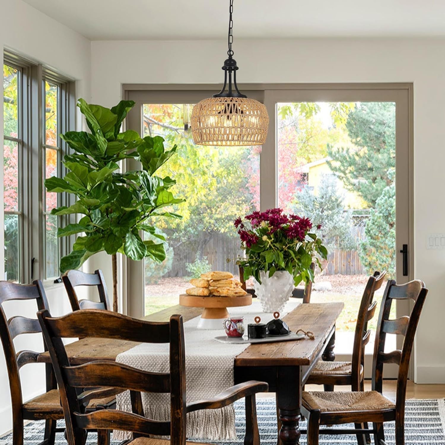 Modern Farmhouse Rattan Chandelier Pendant