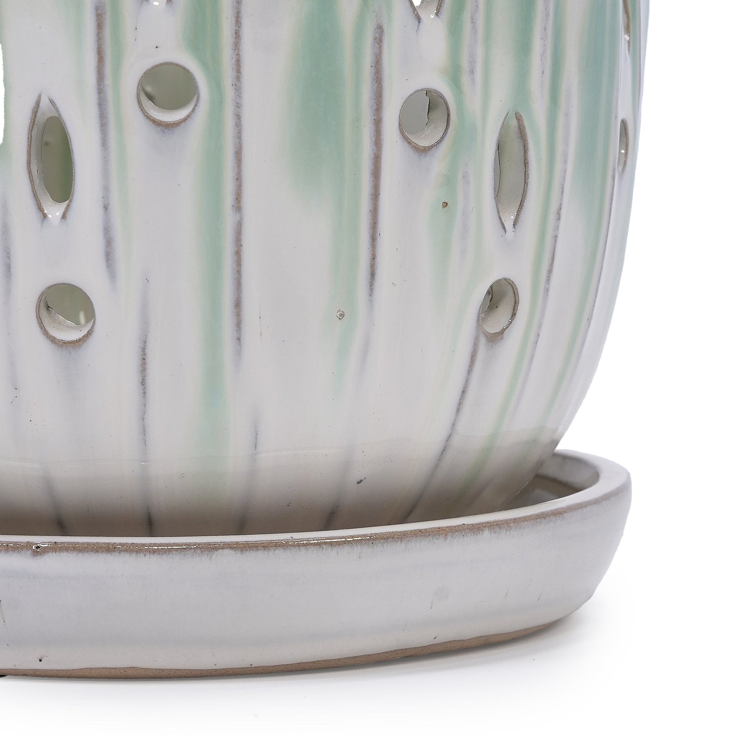 Set of 2 Ceramic Flowerpots - White/Aqua
