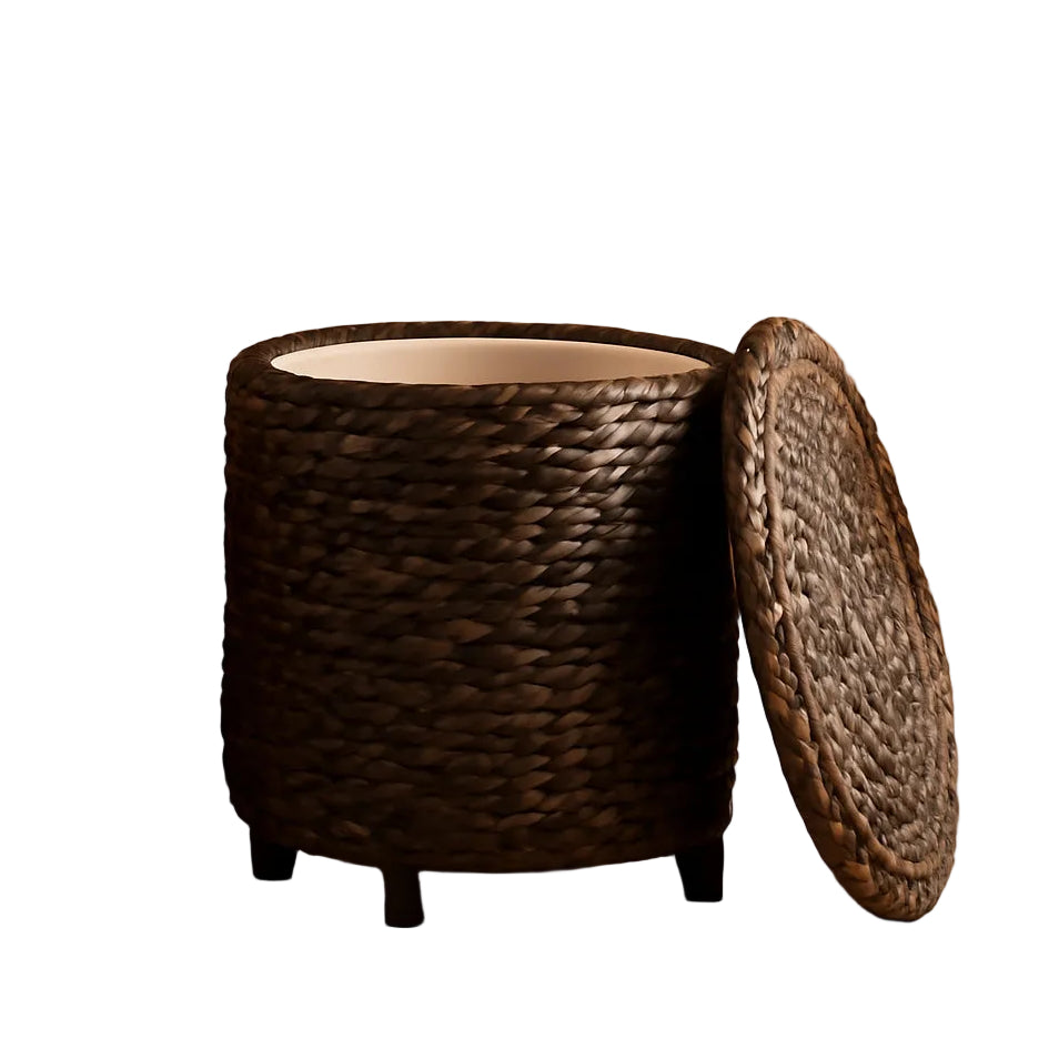 Handwoven Water Hyacinth Ottoman in Espresso