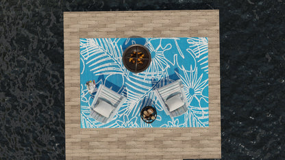 Palm Leaf Turquoise White Outdoor Mat