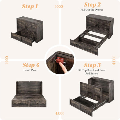 Black Oak Murphy Bed Cabinet With USB - Queen Size