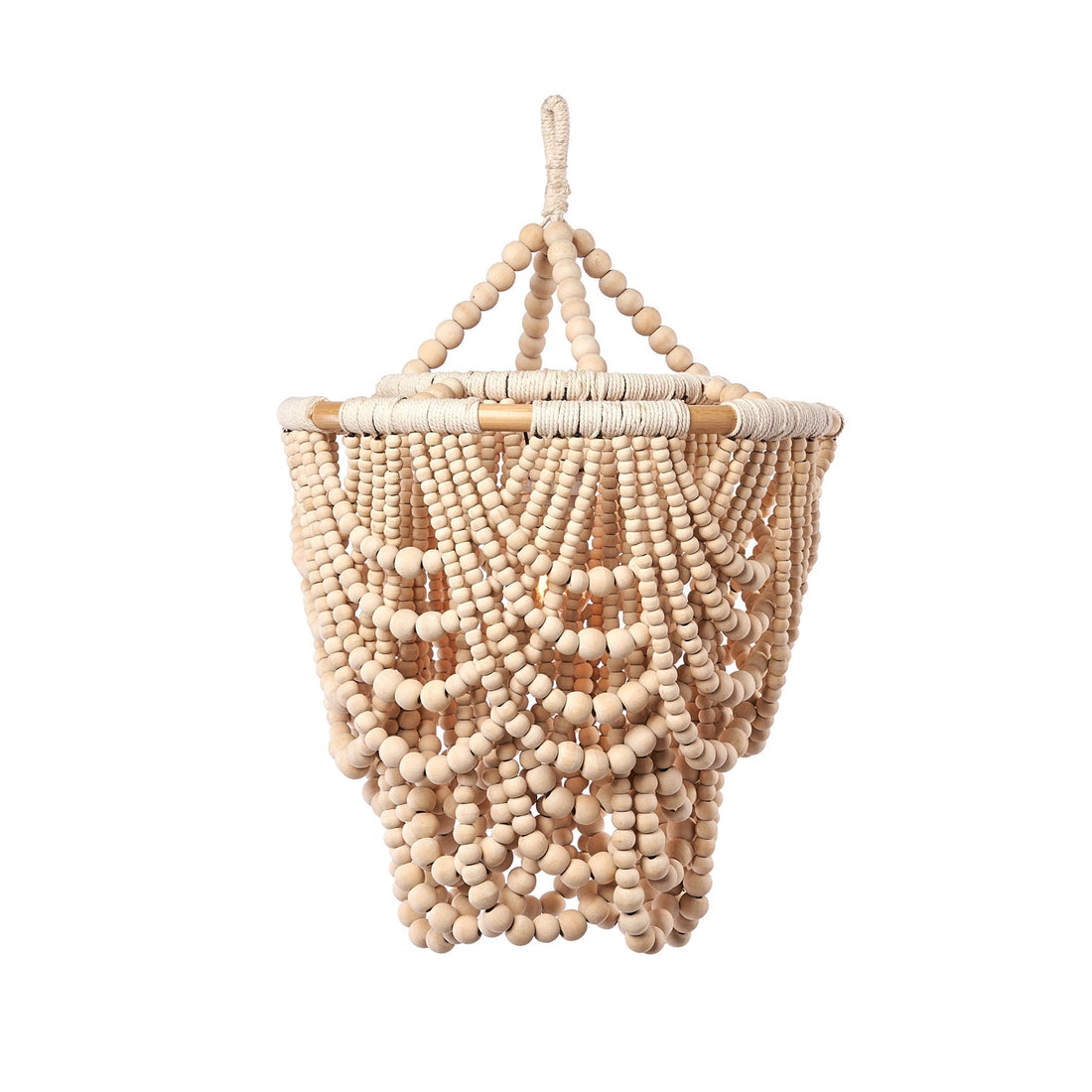 Natural Wood Beaded 26 in. Chandelier