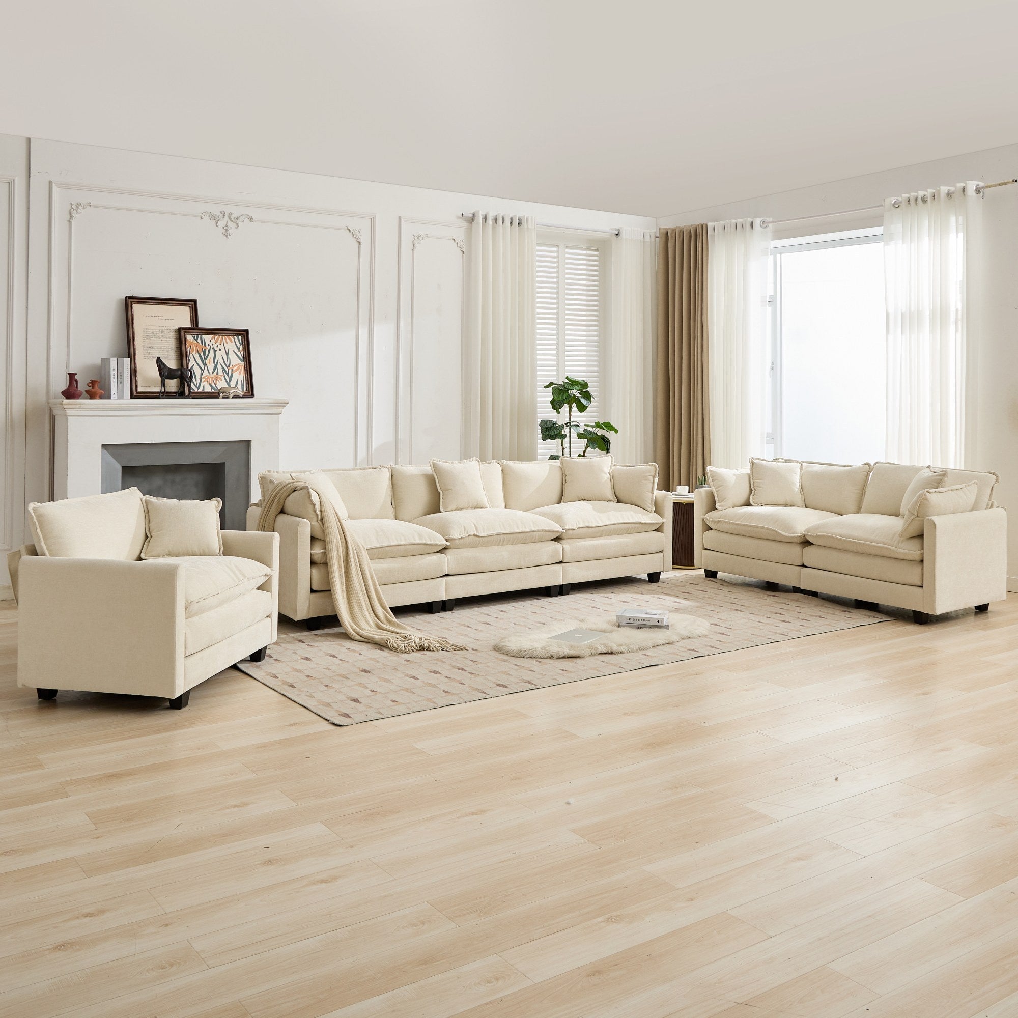 Cloud 4 Seat Sofa with Chenille Fabric in Beige