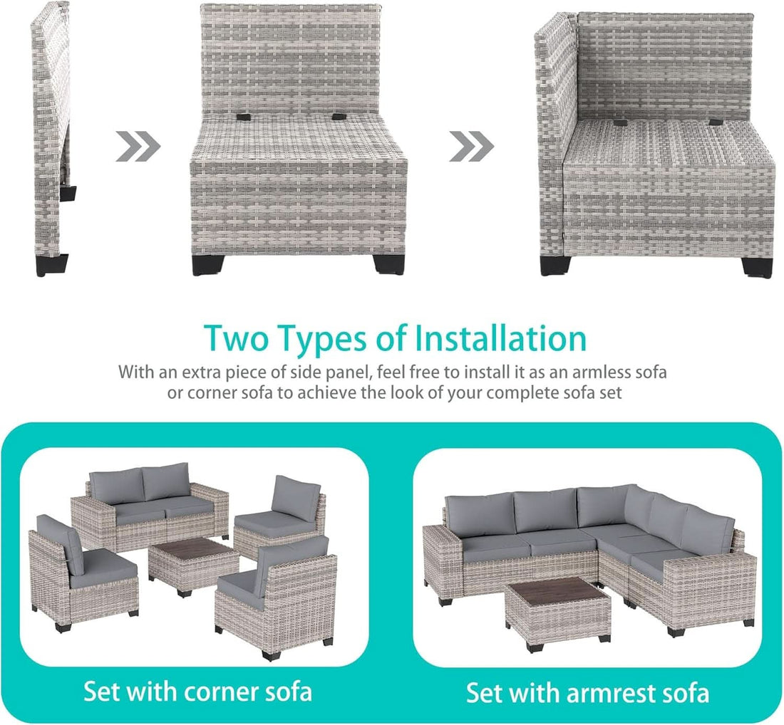 6-Piece Outdoor Modular Wicker Patio Set - Gray