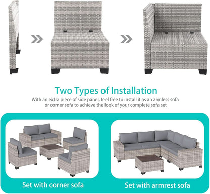 6-Piece Outdoor Modular Wicker Patio Set - Gray