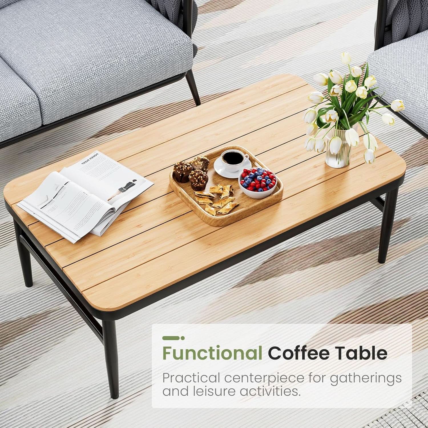 Modern Outdoor Patio Furniture Set with Waterproof Cushions - Black/Gray