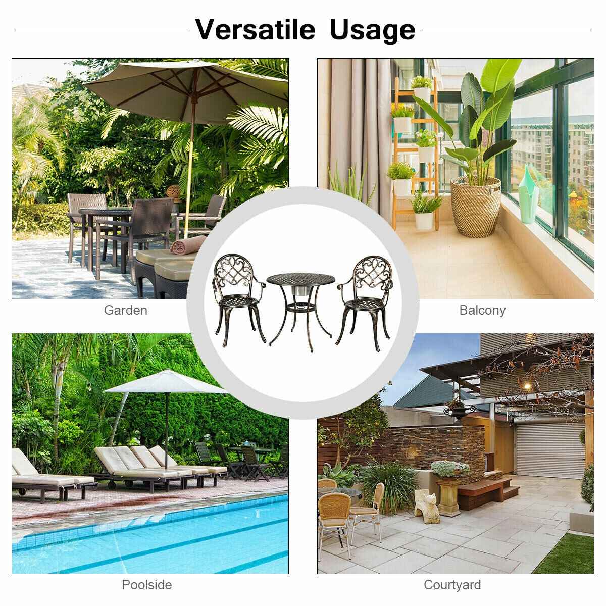 3 Piece Outdoor Bistro Set with Removable Ice Bucket