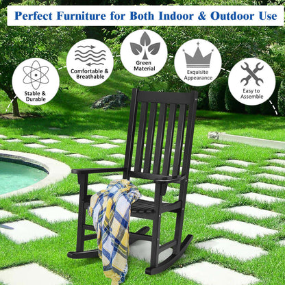 Indoor/Outdoor Wooden High Back Rocking Chair - Black, Natural, White