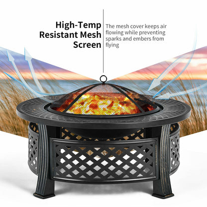 Outdoor Fire Pit with BBQ Grill and High-Temp Resistance Finish
