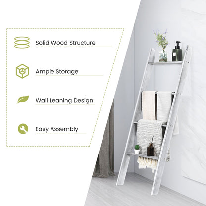 4-Tier Wall Leaning Ladder Shelf Stand-Gray
