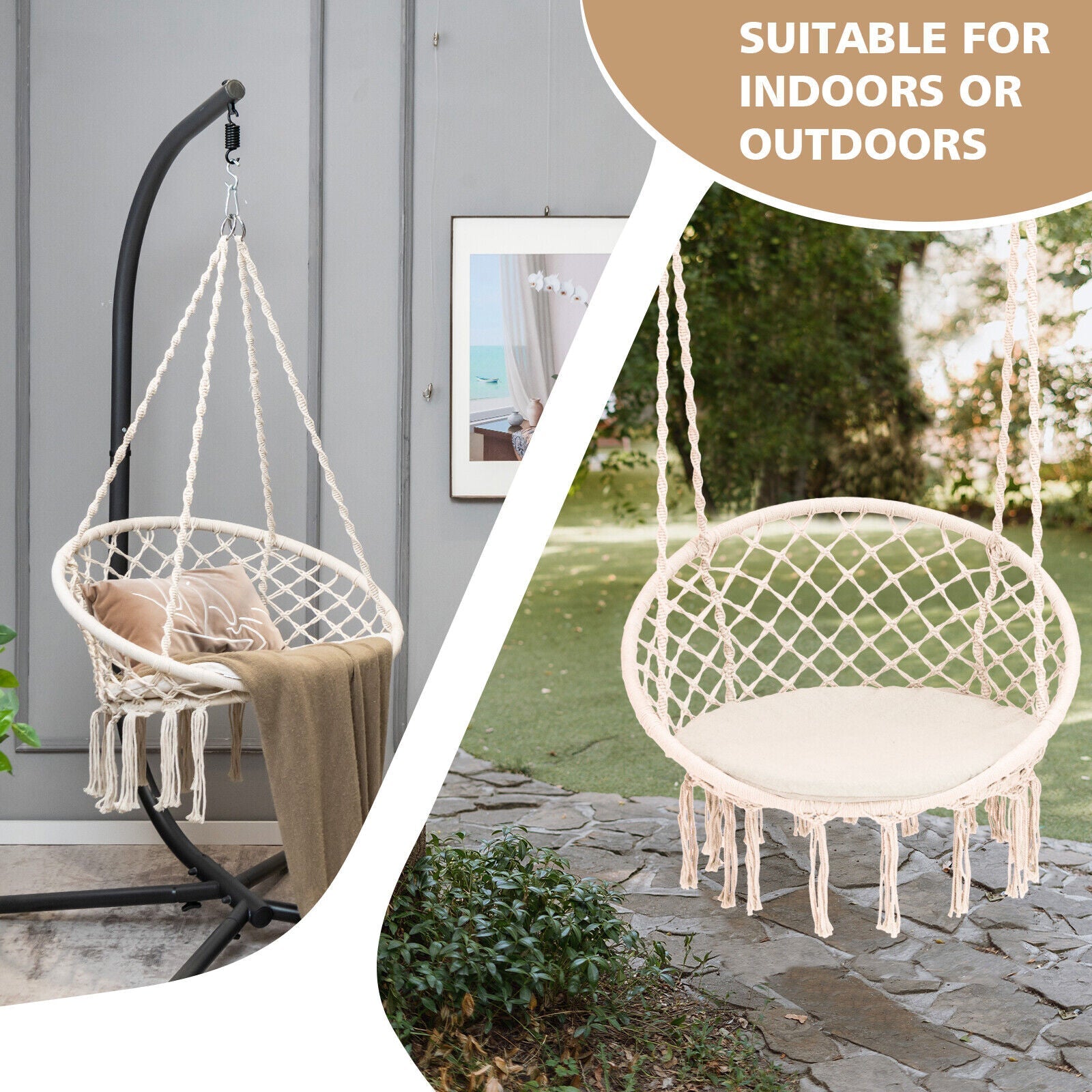 Cushioned Hammock Chair with Hanging Kit
