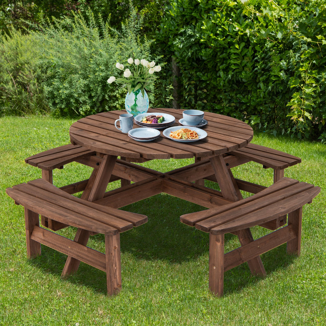 8 Seat Wood Picnic Dining Set