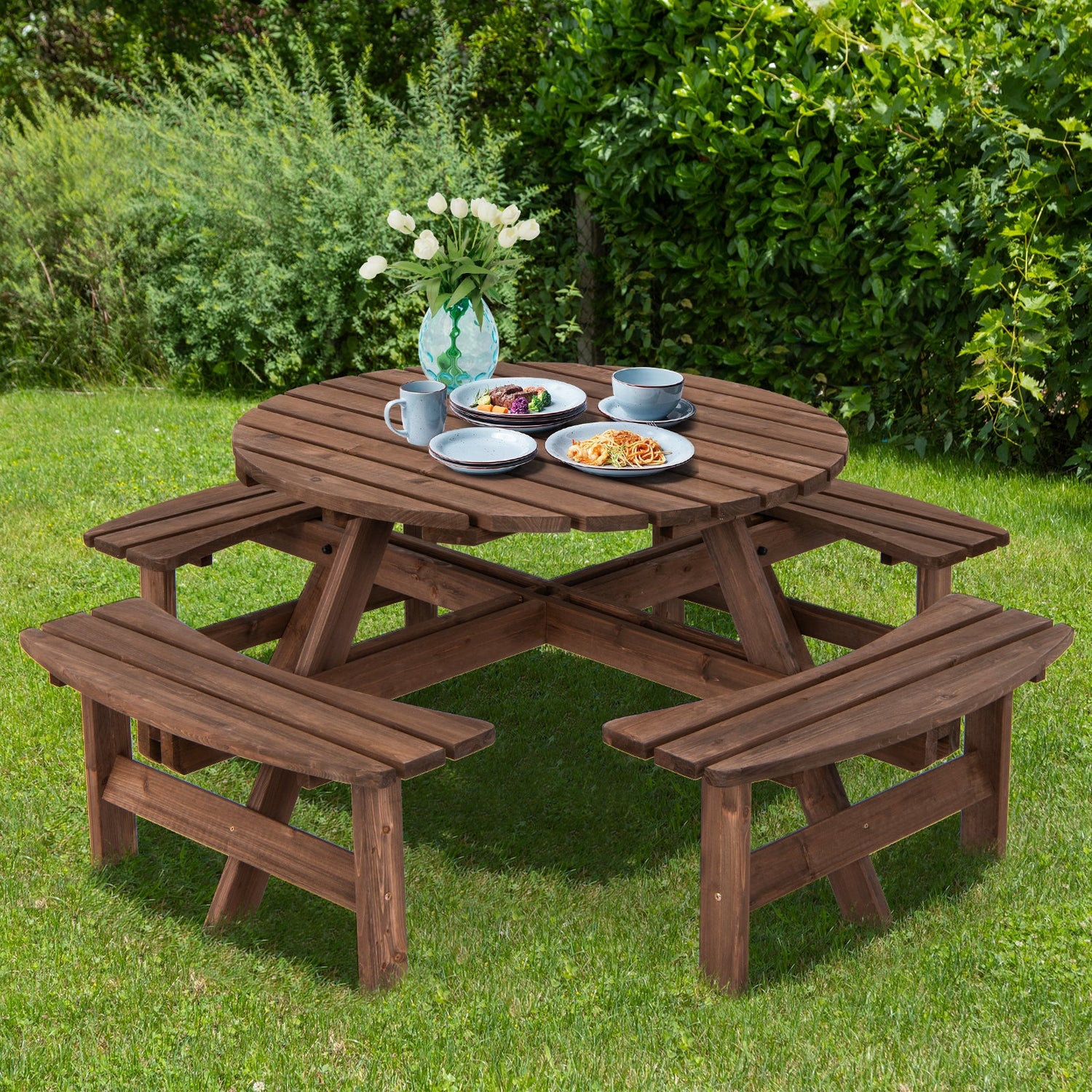 8 Seat Wood Picnic Dining Set