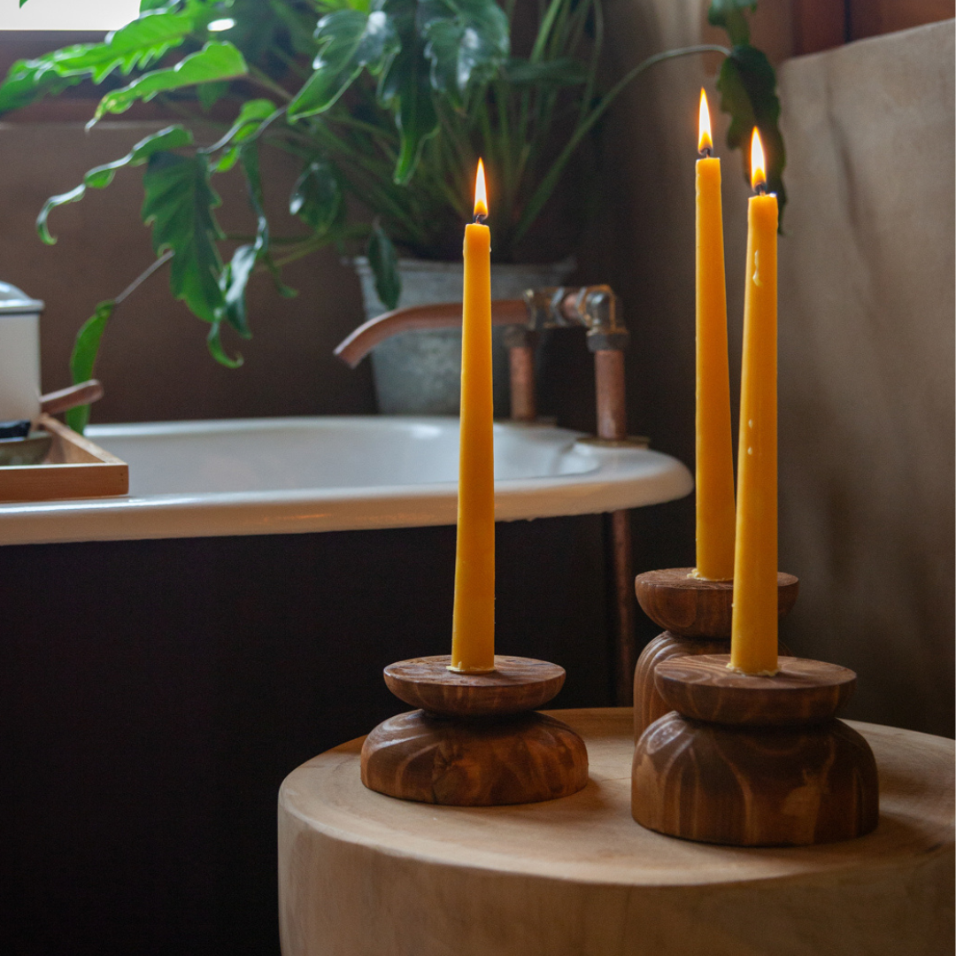 Organic Wood Taper Candlestick Holder