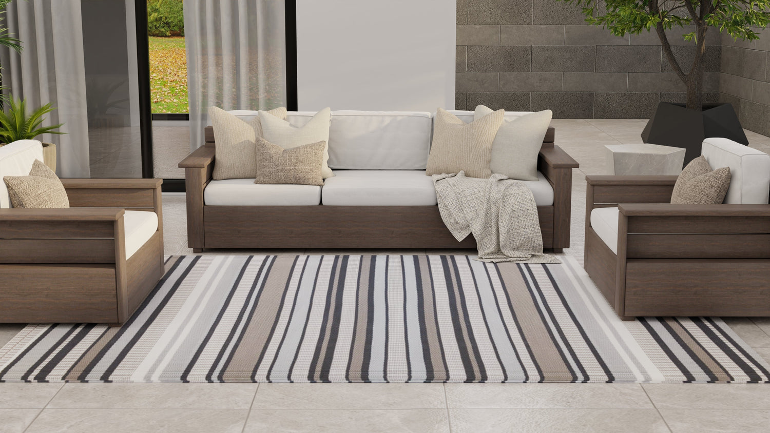 Stripes Cool Grey Outdoor Mat