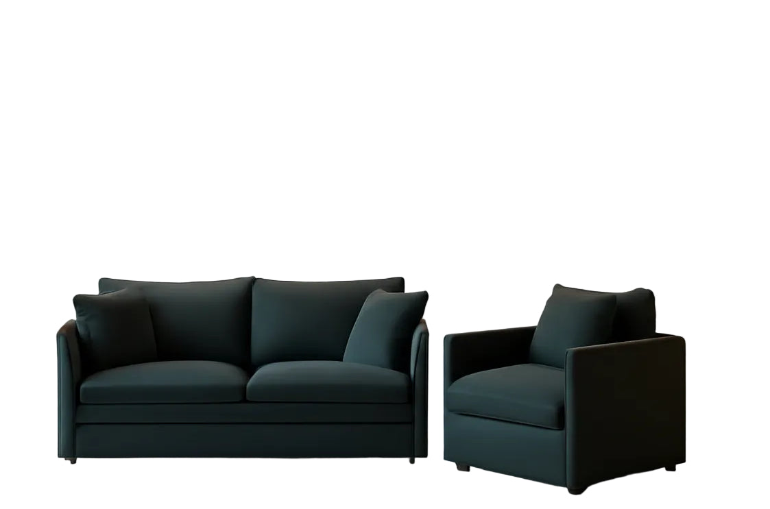 Chenille 2 Piece Loveseat Armchair Set in Charcoal