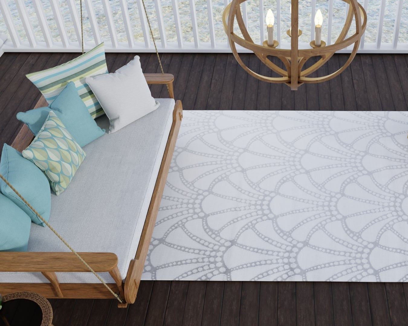 Scallop Gray/White Reversible Outdoor Mat