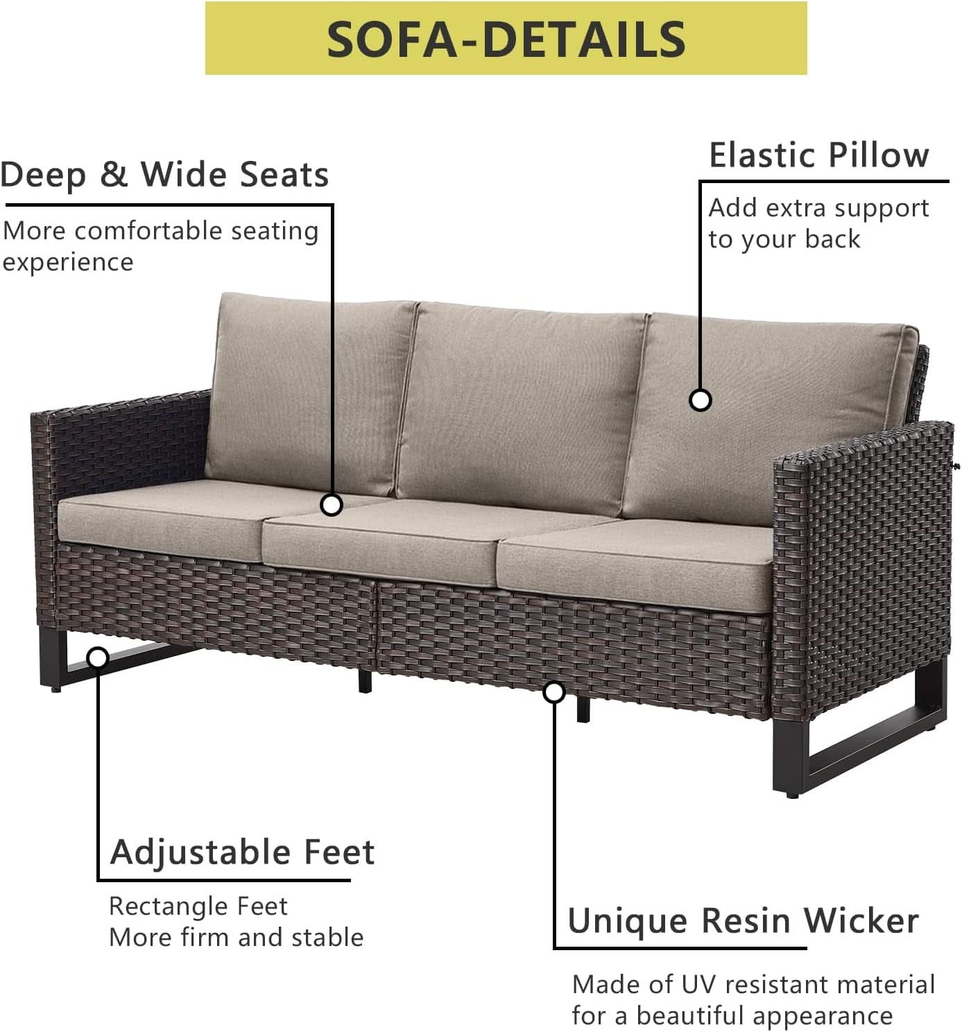 9 Piece Wicker Patio Furniture Set with 2 Sofas and 2 Swivel Rockers - Brown/Gray