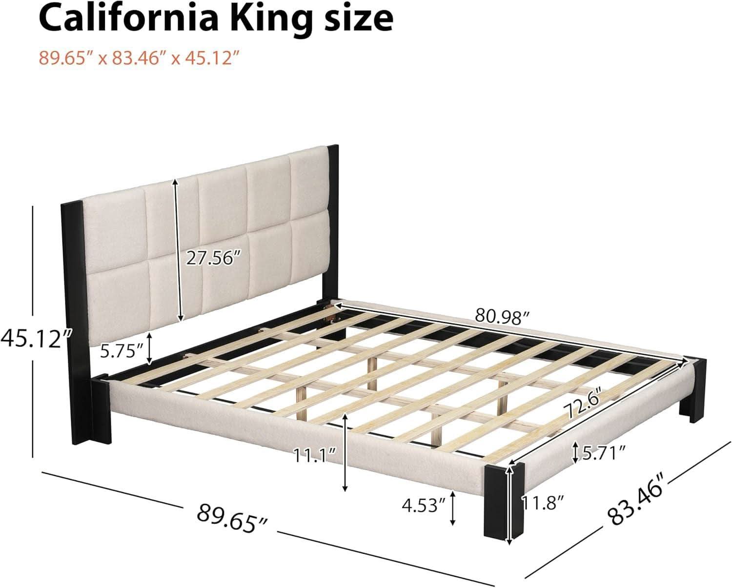 King Size Beige Boucle Upholstered Bed Frame