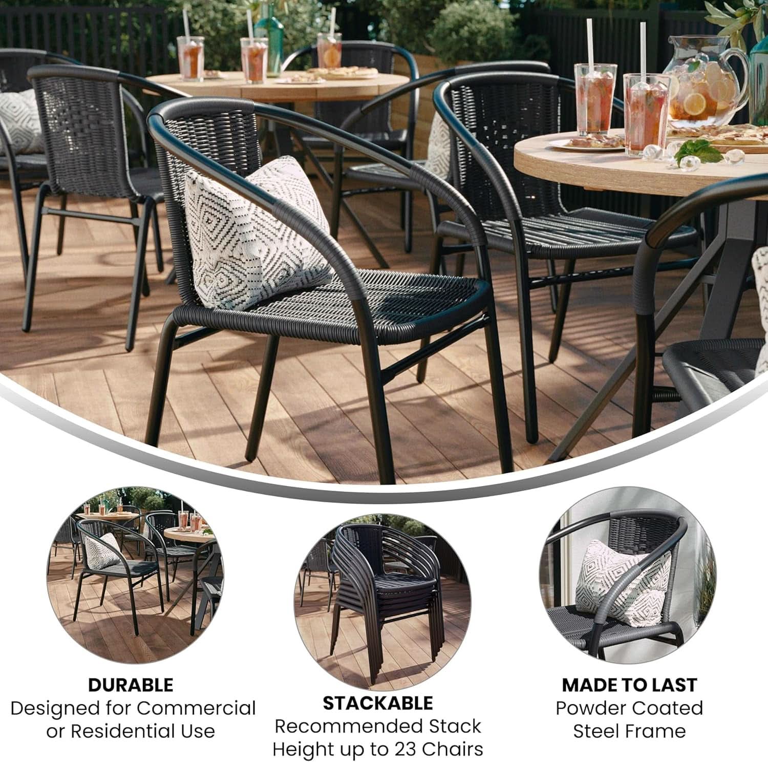Set of 4 Modern Stackable Rattan Outdoor Dining Chairs