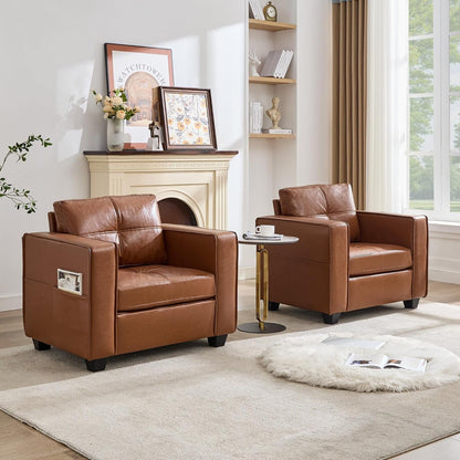 Brown Faux Leather Upholstered Accent Chair