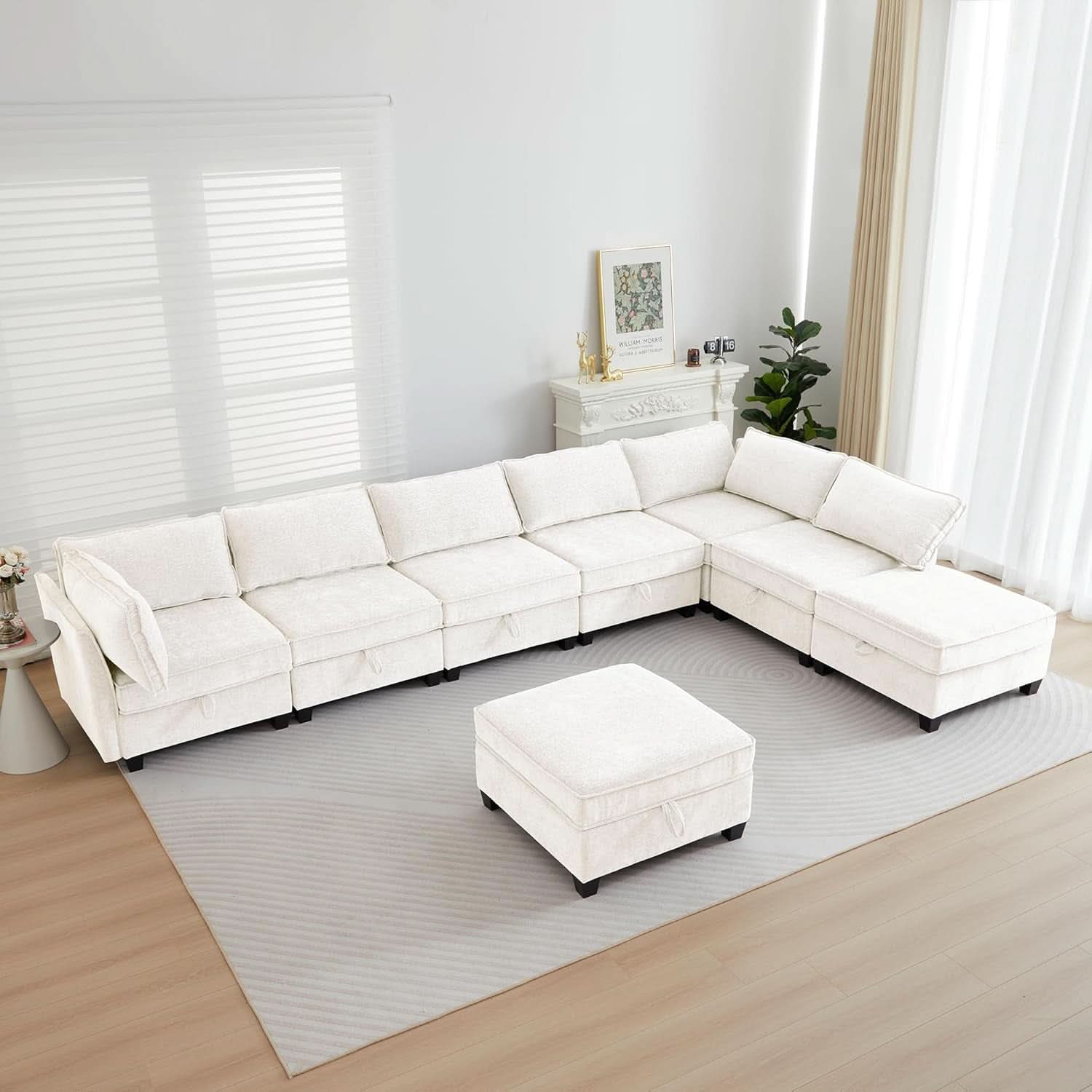 Beige Modular Sectional Sofa w/ Storage