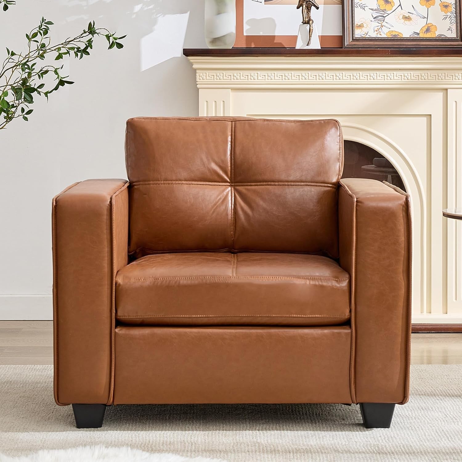 Brown Faux Leather Upholstered Accent Chair