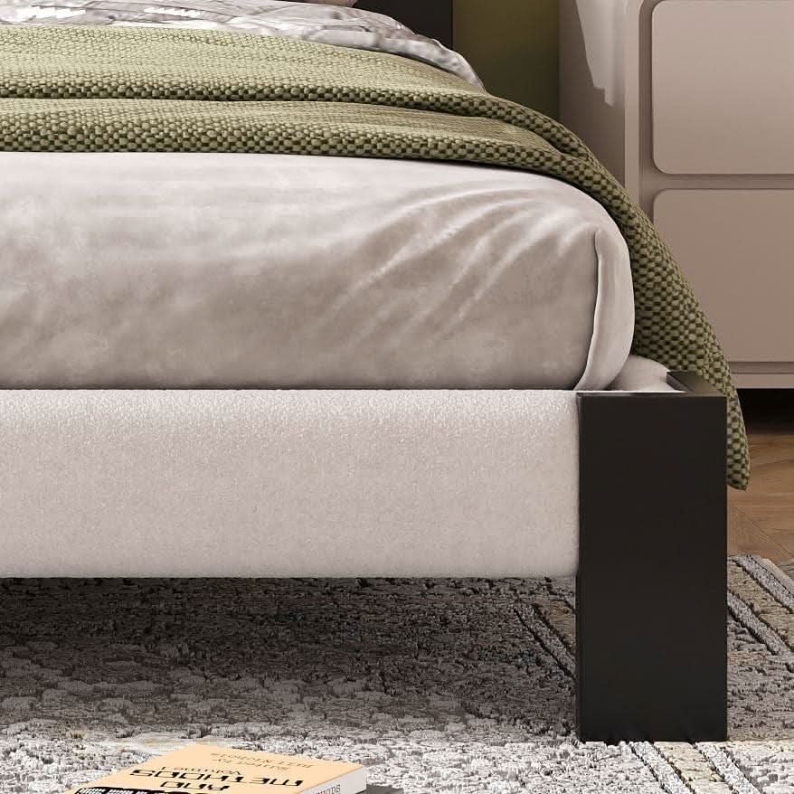 King Size Beige Boucle Upholstered Bed Frame