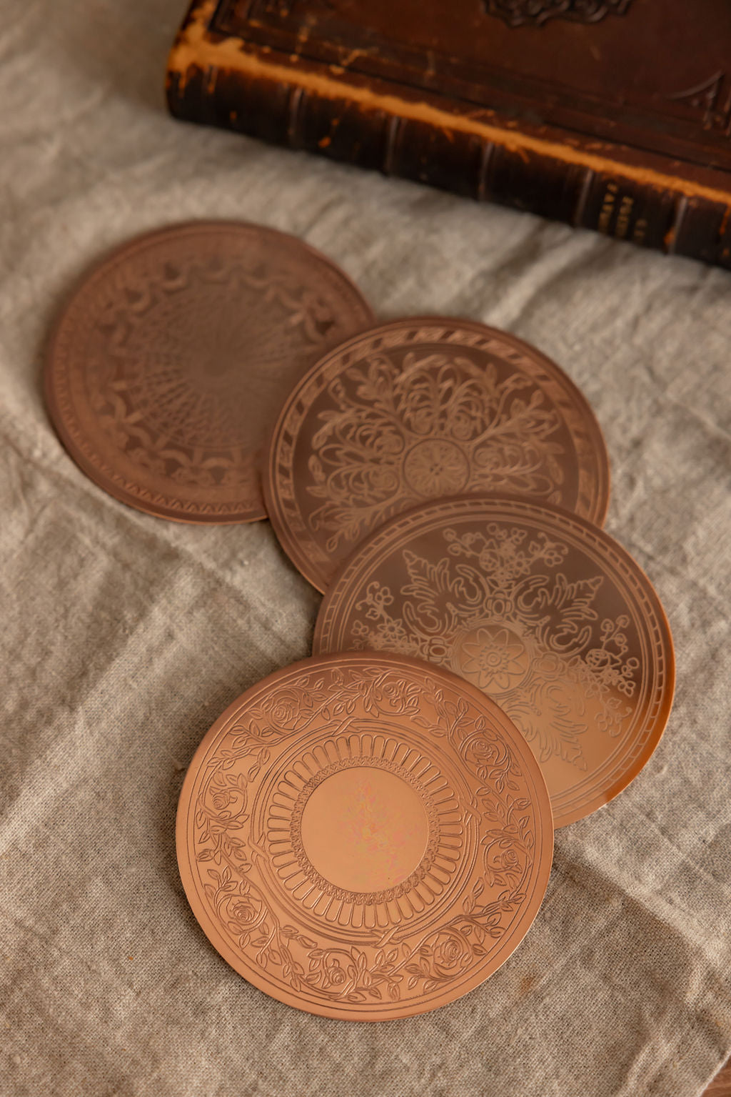 Vintage Inspired Copper Coasters - Set of 4